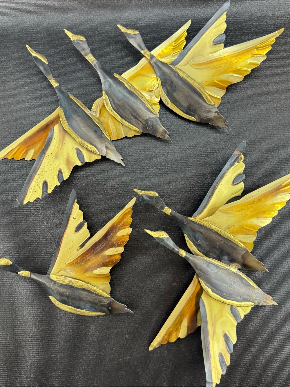 Vintage Metal Wall Art Flying Geese Duck Mid Century Modern Brutalist Set of 3